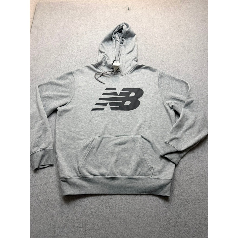 New Balance Mens Essentials Stacked Logo Hoodie Gray Large Pullover Sweatshirt